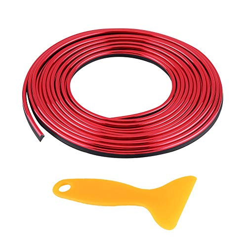 Pegatinas interior coche, tira adhesiva para decorar salpicadero e interior de puertas, 5m de largo(Rojo)