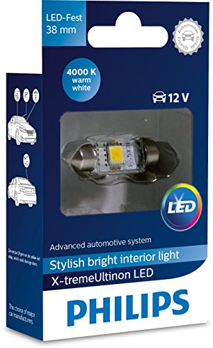 Philips 128584000KX1 X-tremeUltinon LED luz interior para coche C5W 38mm Festoon 4000K 12V, 1 unidad