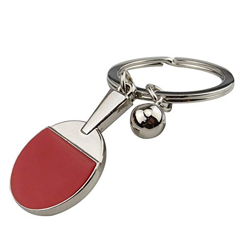 Porfeet Llavero, Regalo del Anillo De La Decoración del Llavero del Coche del Llavero De La Raqueta De Tenis De Mesa De La Bola del Palo De Ping-Pong Plata + Rojo