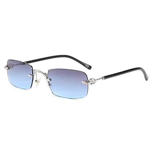 PPLAX Moda sin llanta Gafas de Sol Moda Metales Accesorios Cuadrados Retro (Lenses Color : C6 Silver Blue)