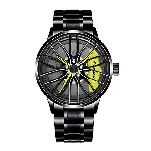 Reloj de Cubo de llanta de Coche, Reloj de Pulsera de Cuarzo de Acero Inoxidable Resistente al Agua, Relojes Deportivos para Hombre, Reloj para entusiastas del Coche (B)