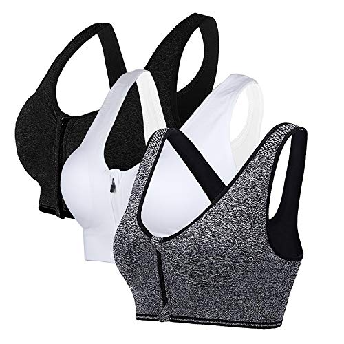 Sfit Sujetador Deportivo Mujer 2/3Pack Cierre Delantero Cremallera de Apertura Frontal Sujetador Alto ImpactoAlmohadilla Extraíble Sin Llantas Cómodo Ropa Mujer para Entrenamiento Yoga Físico