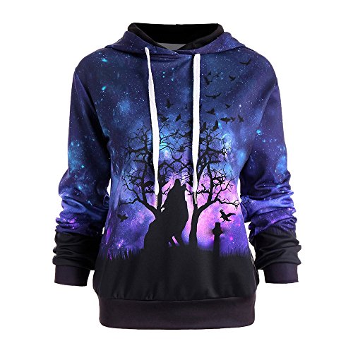 SHOBDW Liquidación Venta Halloween Mujeres Lobo Sudadera con Capucha Digital BéIsbol Abrigos Sudaderas OtoñO Invierno Camisetas De Manga Larga(Púrpura,XL)