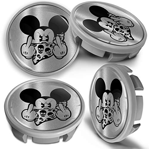 SkinoEu 4 x 65mm Tapas de Rueda de Centro Centrales Llantas Aluminio Tapacubos Compatibles con VW Número de Pieza 3B7601171 / 6U7601171 Gris Plata Mickey Mouse CVS 13