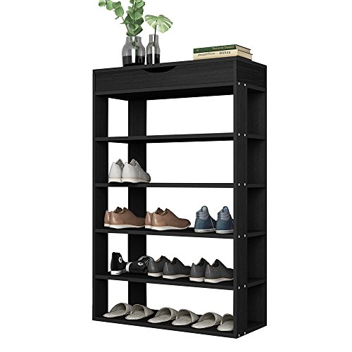 SogesHome Shoe Racks 5 Tiers with Drawers Organizadores de Zapatos de Madera Organizador de Zapatos 75x 30 x 94 cm, Negro,L24-BK-SH