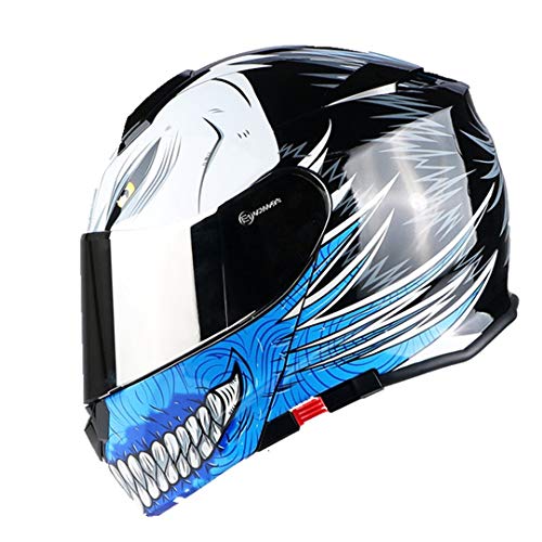 Sportinents 1 Unids Full Open Face Fashion Silver Lens Casco Modular Flip Up Dual Visor Helmet Blue XL