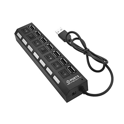 Staright Hub USB 2.0, 7 Puertos Hub USB Datos Divisor de Extensión USB con interruptores LED de Encendido/Apagado Individuales, Cable de 38cm para Ordenador portátil, PC,PS4,MacBook,XPS y más (Negro)