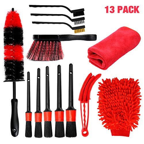 SUPAREE 13 Pcs Set de Cepillo Limpieza Coche,Cepillo para Ruedas Yllantas,Kit de Detailing Coche,Pincel Limpieza de Detalles parael Interior y Exterior de Coche, Motor, Emblemas, Ventilación de Aire