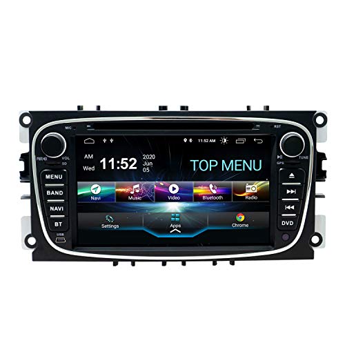 SWTNVIN Android 10.0 Coche Audio Cabezal estéreo Fits for Ford Mondeo Focus Fusion Transit Fiesta Galaxy Reproductor de DVD Radio 7Pulgadas HD Pantalla táctil navegación 2GB+80GB(Negro09)