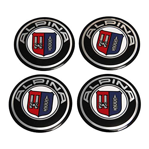 Tapacubos 56.5mm Aluminio Coche Centro de ruedas Caps Caps Etiqueta Etiqueta Centro de ruedas Caps Insignia Center Cover Sticker Logo Aluminio para BMW Alpina Logo E46 E39 E90 E60 E36 F30 X5 E53 F10 E