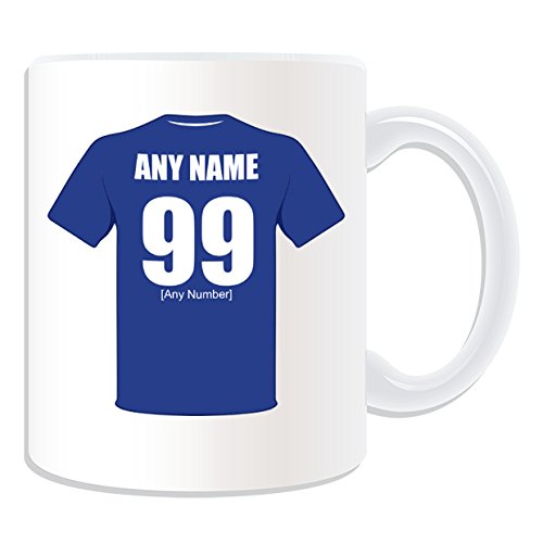 Taza personalizada de Leicester City, color blanco y azul, puede inscribir cualquier nombre o mensaje