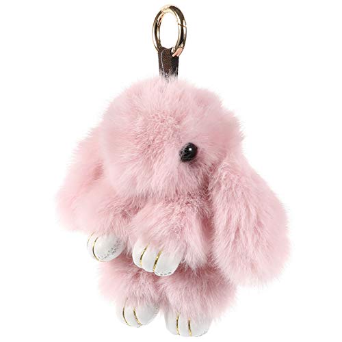 TOYANDONA 1 Pieza de Peluche Conejito Anillo Llavero Conejo Piel Sintética Llavero Esponjoso Pompón Llavero Decoración Beige