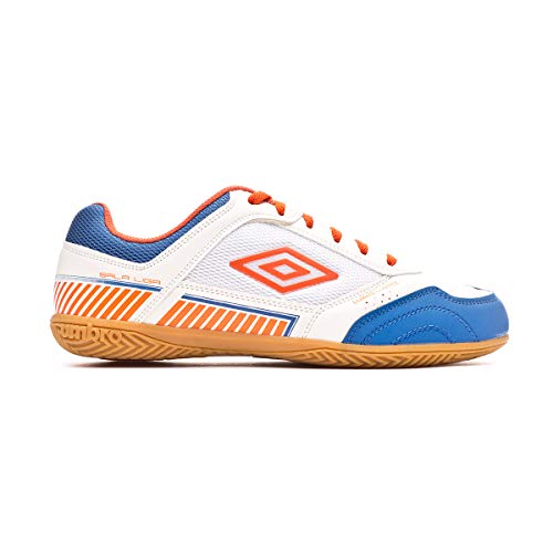 Umbro Sala II Liga, Zapatilla de fútbol Sala, White-Tangerine Tango-Regal Blue, Talla 8 US (41 EU)