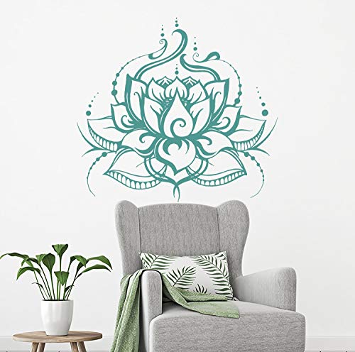 Vinilo decorativo para pared, diseño de flor de loto, para yoga, decoración de mandala, estilo bohemio, decoración de dormitorio, decoración de hogar, decoración de estudio de yoga L35