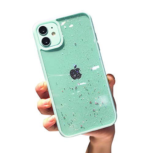 VUTR Bonita Funda con Purpurina para iPhone 11, Parte Trasera Transparente [Paragolpes Protectores de Lentes] Funda de teléfono con paragolpes a Prueba de Golpes para iPhone 11 - Menta