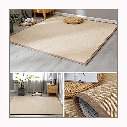 WENZHE Natural Bambú Trenzado Alfombras, Ribete Lino Antideslizante Alfombras Usado para Balcón Sala Zen Cuarto, Espesor 2cm, 2 Colores, Tamaño Personalizable (Color : B, Size : 140x150cm)