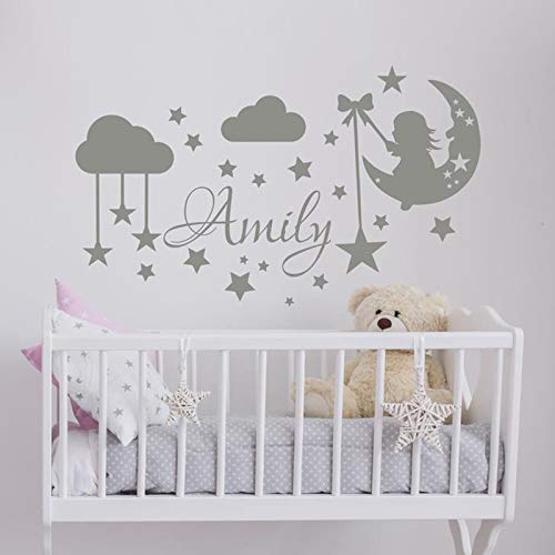 WERWN Calcomanía de Pared de cómic de Dibujos Animados Luna y Estrellas calcomanía de Pared de guardería de bebé Vinilo de Nube decoración de Dormitorio de niña Mural 57X34CM