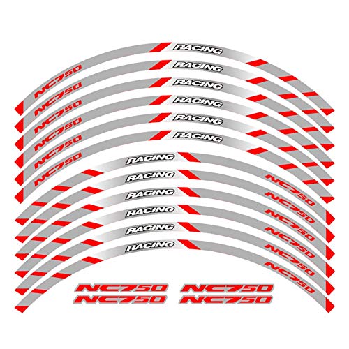 Wjyfexble Un Conjunto de calcomanías de Ruedas de Motocicleta de 12 unids Impermeable Reflectante Pegatinas rimas de llanta para Honda NC750S NC750X NC750 WYJHN (Color : Red 1)