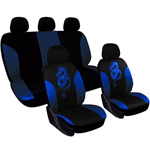 WOLTU AS7212 Fundas de Asiento Universales para Fundas de Asiento de Coche Fundas de Asiento Funda de Asiento de Coche, Bordado de Dragón, Negro-Azul