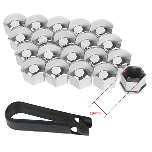 ZFDM 17mm / 19mm de Coches Tuerca de la Rueda Caps Auto Hub Tornillo Cubierta 20 Pcs Auto Trim neumáticos Tuerca de protección Caps Perno Cubiertas Decoración Exterior (Color : Silver 19mm)