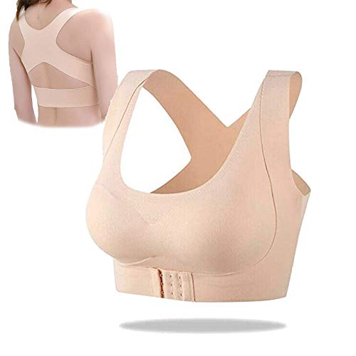 Zhenlujia Seamless Front Buckle Support Bra,2-in-1 Kyphosis Correction Bra Seamless Front Buckle Support Bra (1 PC Nude, XL)