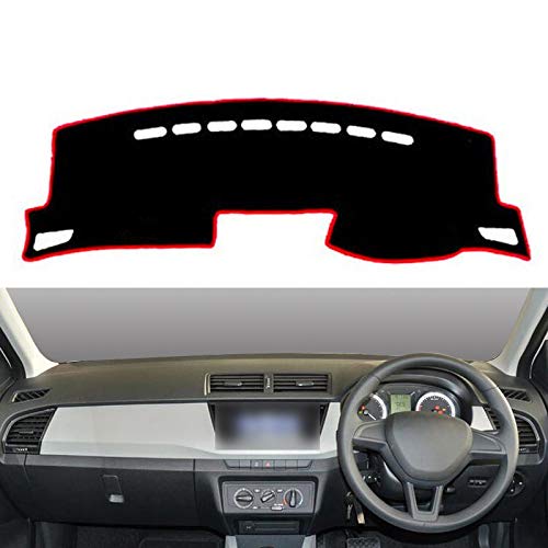 ZMMWDE Coche Auto Interior Tablero de Instrumentos Cubierta Tablero Estera Cape Pad Alfombra Tablero Dashmat 2 Capas ,para Skoda Fabia 2015 2016 2017 2018 2019 Rojo