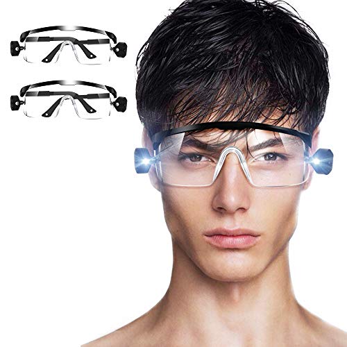 2 gafas de seguridad con visión de luz LED, LETOUR anti niebla para hombres y mujeres, gafas protectoras para el trabajo lámpara LED