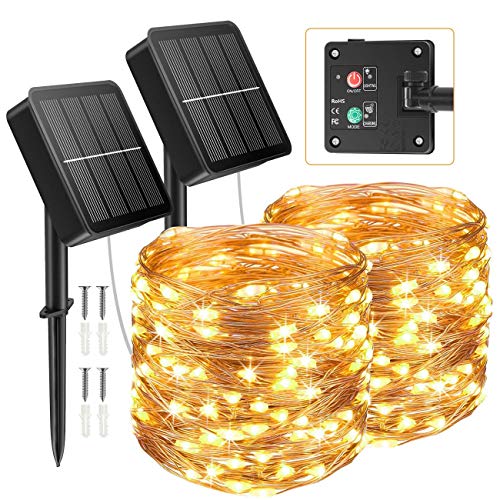 [2 Paquete] Litogo Guirnaldas Luces Exterior Solar, 12m 120 LED Luces Solares LED Exterior Jardin, 8 Modos con Función de Memoria y Tecla de Instrucciones LED Solar Jardin Decoracion para Jardines