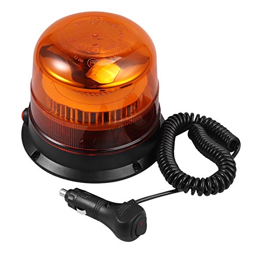 30 Leds Luz LED Estroboscópica Rotativa 3 Modos E9 Faro Intermitente de Advertencia de Emergencia Ámbar Magnético IP67 con Enchufe para Mechero de Coche de 12/24V para Vehículo Tractor Camión