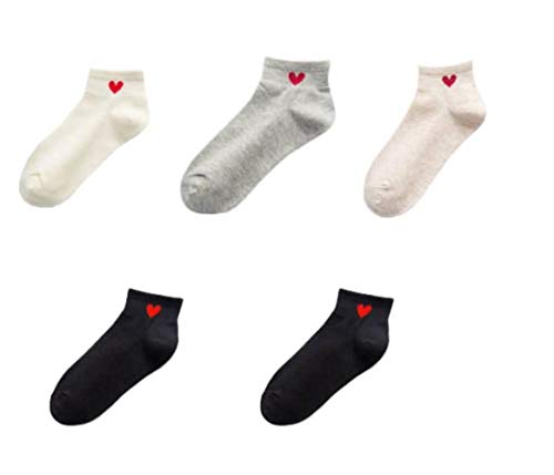 5 Par / Lote De Calcetines De Monopatín De Moda Para Mujer, Calcetines De Corazón Encantadores, Calcetines Cortos Simples Para Mujer, Calcetines De Barco Para Niña, Tj288, Cinco Pares, Talla Única