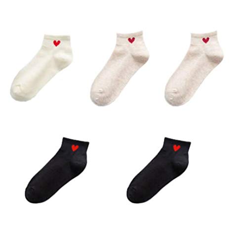 5 Par / Lote De Calcetines De Monopatín De Moda Para Mujer, Calcetines De Corazón Encantadores, Calcetines Cortos Simples Para Mujer, Calcetines De Barco Para Niña, Tj288, Cinco Pares, Talla Única