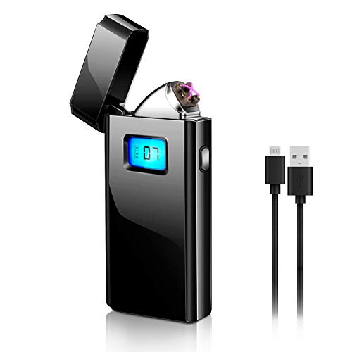 Aceshop Mechero Electrico, Encendedor Electrico Doble Arco USB Recargable Sin Llama Resistente al Viento Mechero Plasma Encendedor con Pantalla LED para Cocina, Velas, Cigarrillos y Cámping