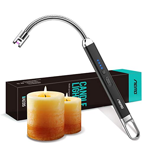 Aerb Encendedor Electrico, Mechero de Arco Electrico USB Recargable, Pantalla LED de batería y Interruptor de Seguridad, Sin Chispa y Olor, para Cocina Barbacoa Velas Fuegos Artificiales, Negro