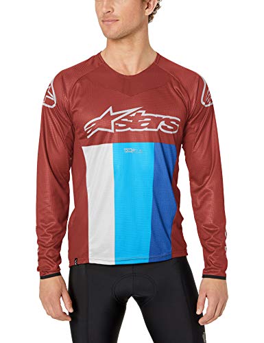 Alpinestars Camiseta Techstar LS para Hombre, Color Burdeos, Blanco y Azul, Talla Grande