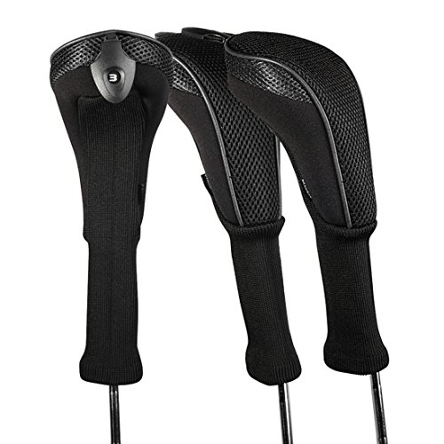 Andux Paquete de 3 Fundas para Cabezales de Palos de Golf híbridos, n.º de Etiqueta Intercambiable, CTMT-01, Negro