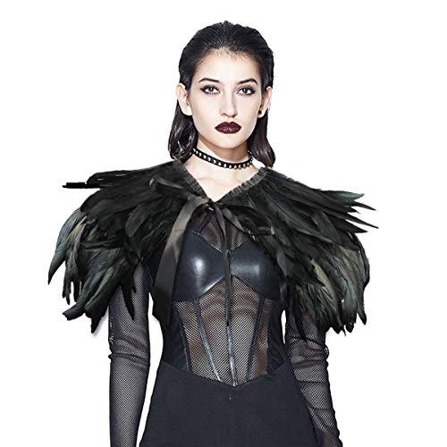 ANSUG Forme el mantón negro de la pluma, Gothic Natural Cape Wrap mano que cose los chales del collar del ahogador para la etapa del partido del vestido de cóctel