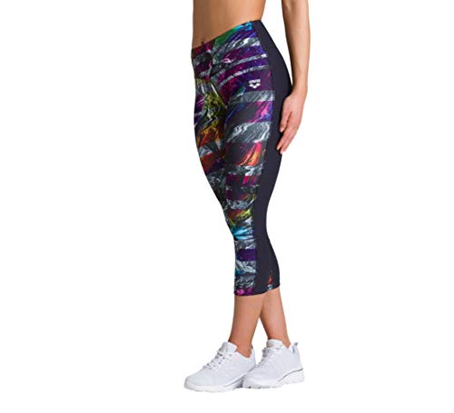 ARENA Damen Sport 3/4 Hose Gym Leotardos, Mujer, Iridescent Stripe-Black, Medium