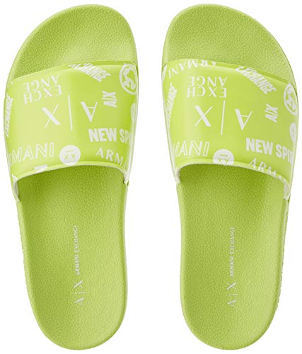 Armani Exchange Allover Logo Print on The Strap Slide, Sandal Mujer, Lime+White, 36 EU