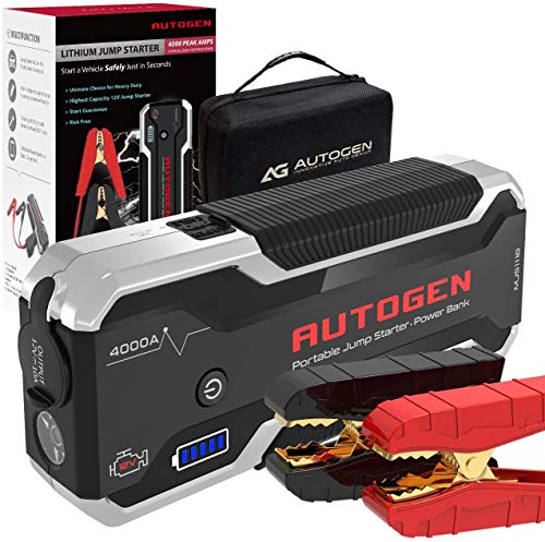 AUTOGEN Arrancador de Coches, 4000A 28000mAh (10.0L + Gasolina y Diesel), Paquete de Refuerzo de Caja de Puente de batería de Litio portátil de 12 voltios para automóviles, SUV y Camiones, QC 3.0