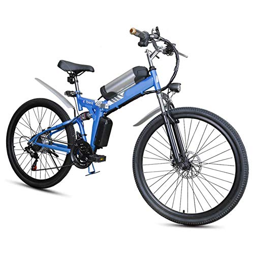 Bicicleta eléctrica, Bici de montaña plegable eléctrica, 26 * 4Inch Fat Tire 7 velocidades Ebikes para adultos con Híbrido luz delantera LED de doble freno de disco de la bicicleta de 36V / 8AH,Azul