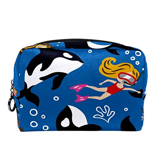 Bolsa de cosméticos Bolsa de Maquillaje para Mujer para Viajar para Llevar cosméticos, Cambio, Llaves, etc., Lindos Delfines y Buceo.