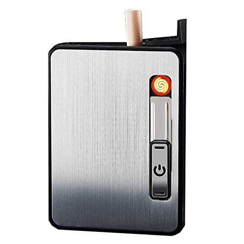 Caja De Cigarrillos Con Mechero De Metal Que Contiene Un Paquete Normal De 10 Cigarrillos, Mechero Eléctrico Con Salida USB, Recargable, Sin Llama, A Prueba De Viento, Sin Mecheros De Gas Wolf,Plata