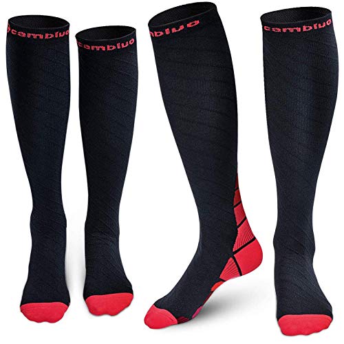 CAMBIVO 2 Pares Calcetines de Compresion Mujer, Medias de Compresion Hombre, Calcetines Compresivos Enfermera para Running, Trabajo, Ciclismo, Trotar, Correr, Deporte, Volar, Acampada