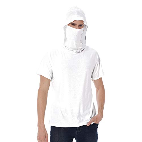 Camisa de Manga Corta con máscara Facial MANGUETA Corte FISNEZADA PULTOSO con CO con CAPULAR PULSOS SÓLIDOS SÓLIDOS Blanco Multi TAMPIO, Camisetas para Hombres DE Moda