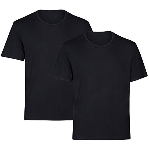 Camiseta para Hombre, Cuello Redondo o en Pico, Ligera, Transpirable y Suave, Manga Corta, Pack de 2 (Cuello Redondo - Negro, L)