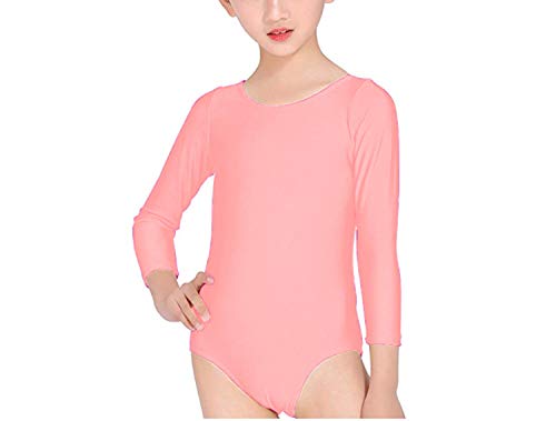 Carnavalife Maillot Ballet Danza Niña de Manga Larga y Cuello Redondo (Rosa, 1-3 años)