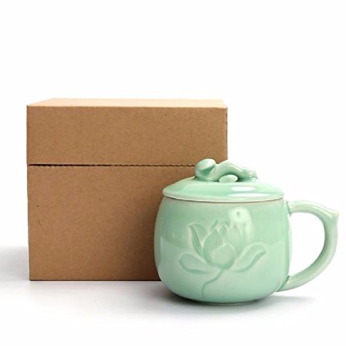 Celadon Lotus Cup La Taza De Ceramica Con Tapa Alivio Taza De Café De Cerámica Con Tapa,Un