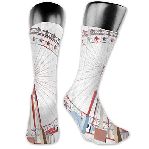 Compression Medium Calf Socks,Abstract Dreamy Double Round Ride Illustration Entertainment Fair Fun Print