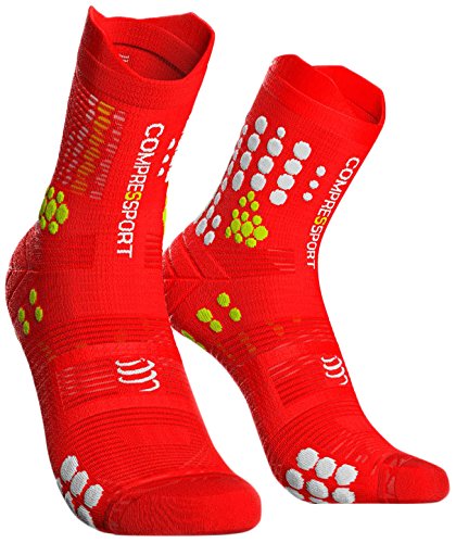 COMPRESSPORT Calcetines de compresión Hombre de Senderismo, Color Rojo/Blanco, T1