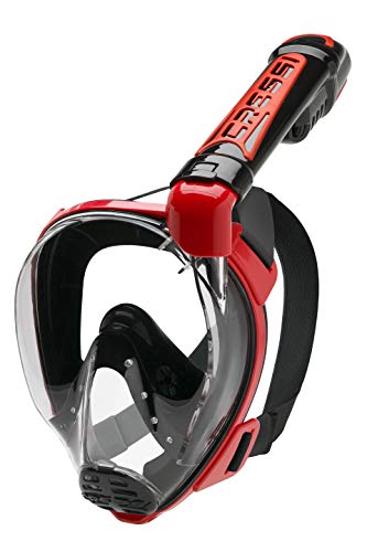 Cressi Duke Dry Full Face Mask Mascara de Buceo Snorkel Seca Cara Completa, Unisex Adulto, Negro/Rojo, S/M